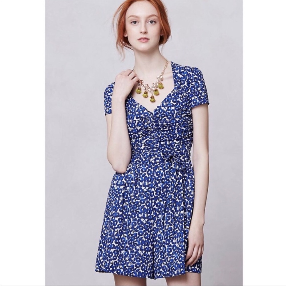 ANTHROPOLOGIE LEIFNOTES | Drafted Petals Blue Floral Romper Sz. 6